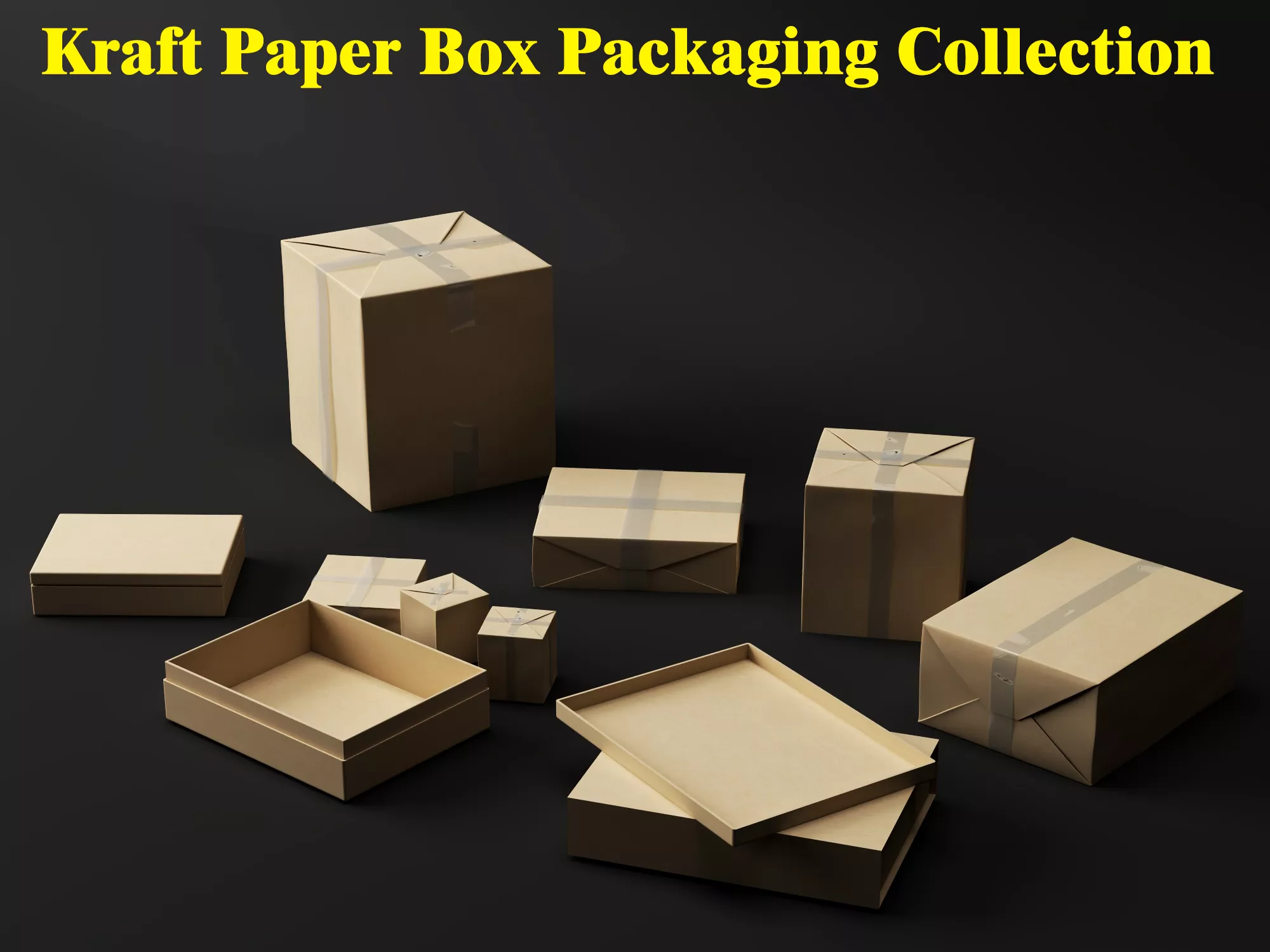 Kraft Paper Box Packaging Collection Low-poly 3D model