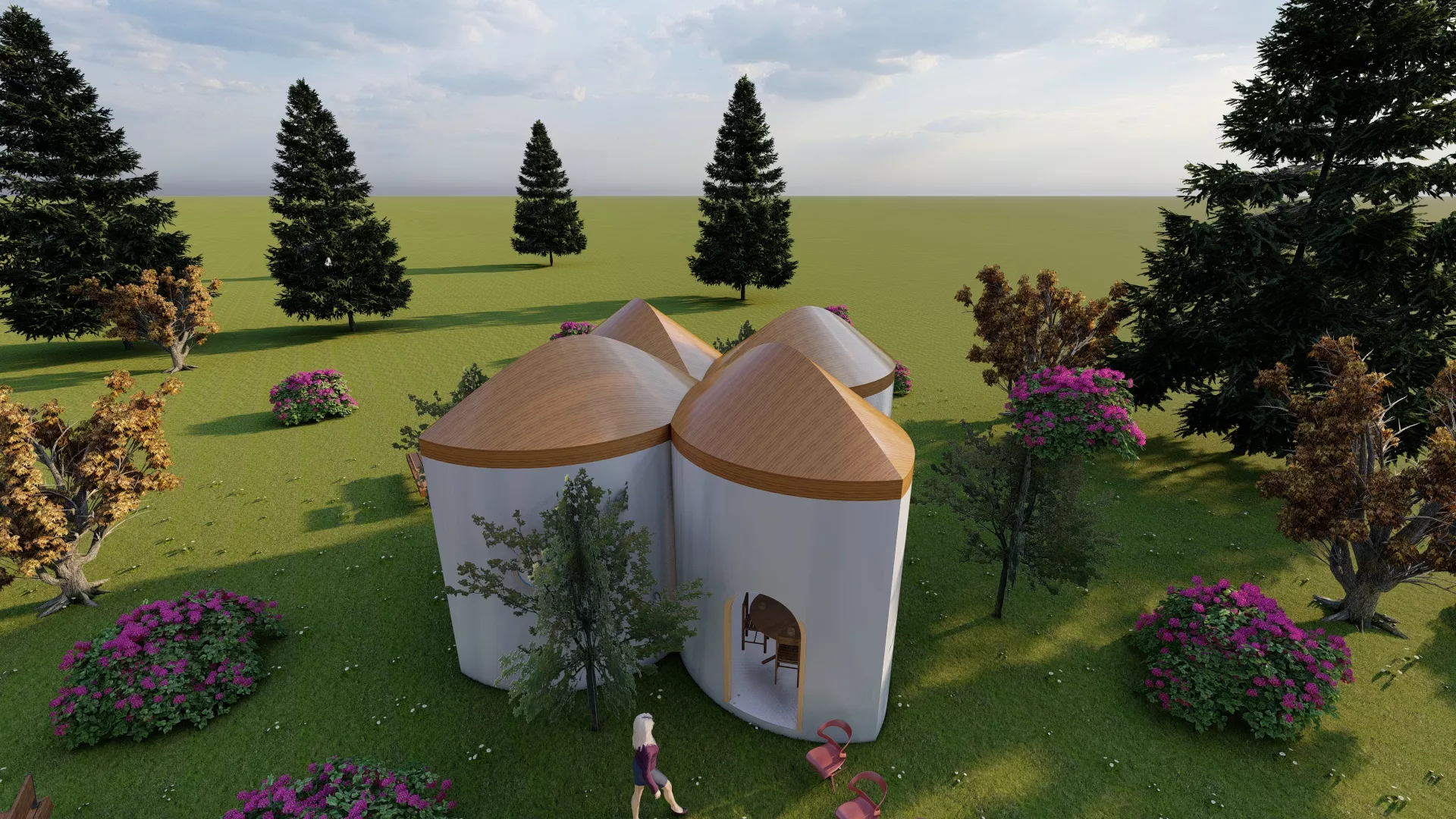 Small Flower Cafeteria - Organic 4 Petal Restaurant 3D model