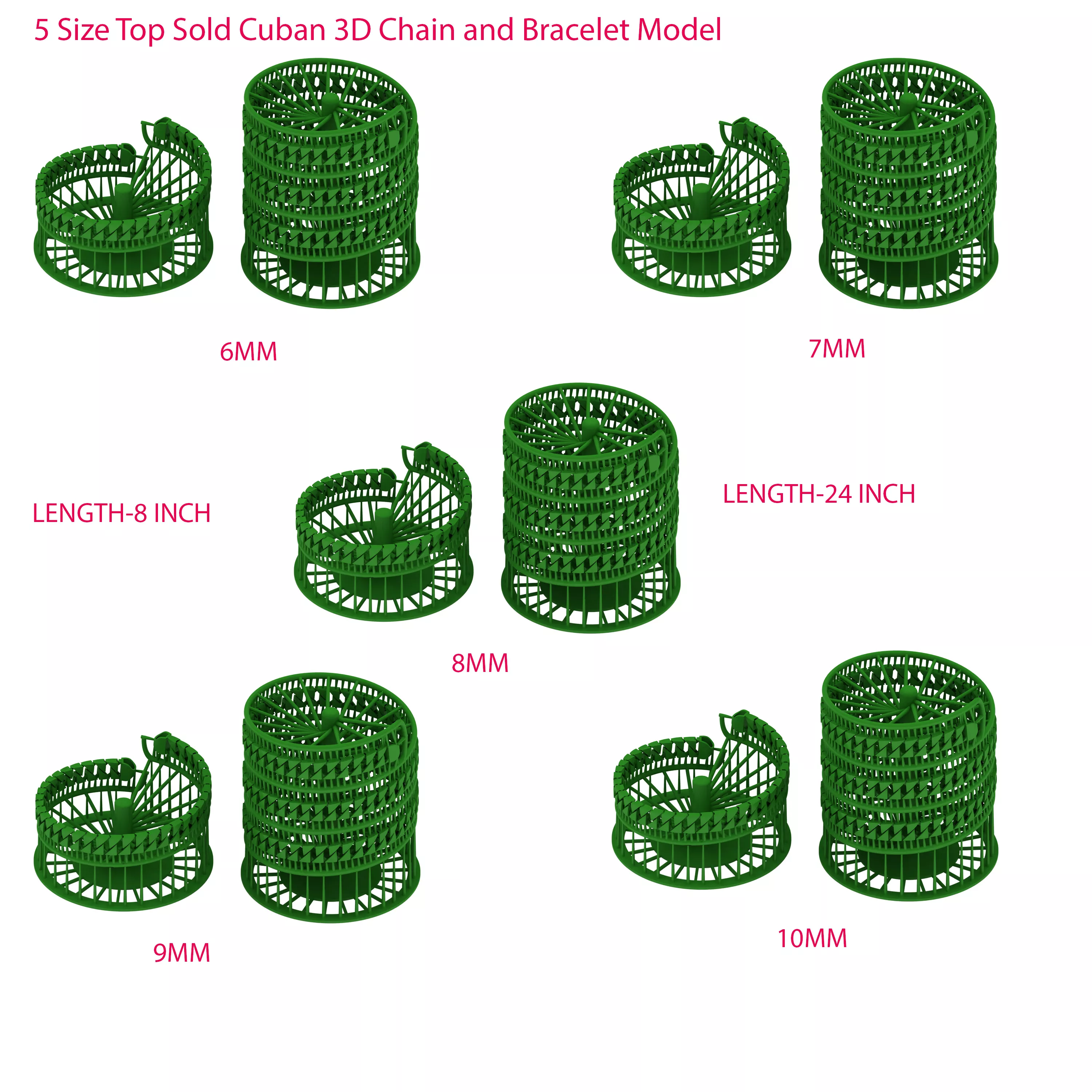 5 Size Top Sold Cuban 3D Chain and Bracelet Model at Low Cost 3D print model
