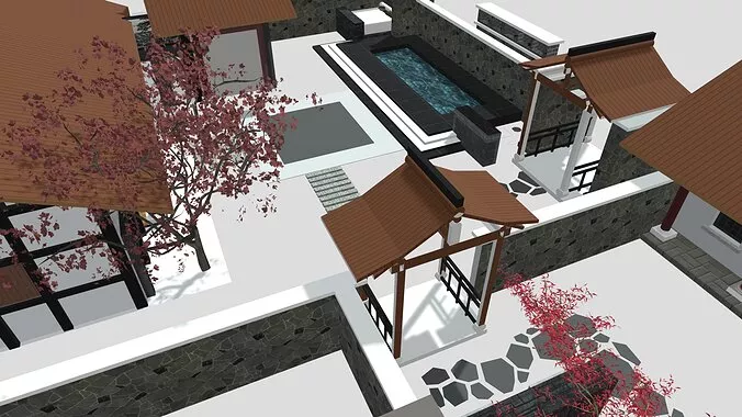 Complete Chinese Courtyard Garden Kit 3D Model Set Oriental 3D model
