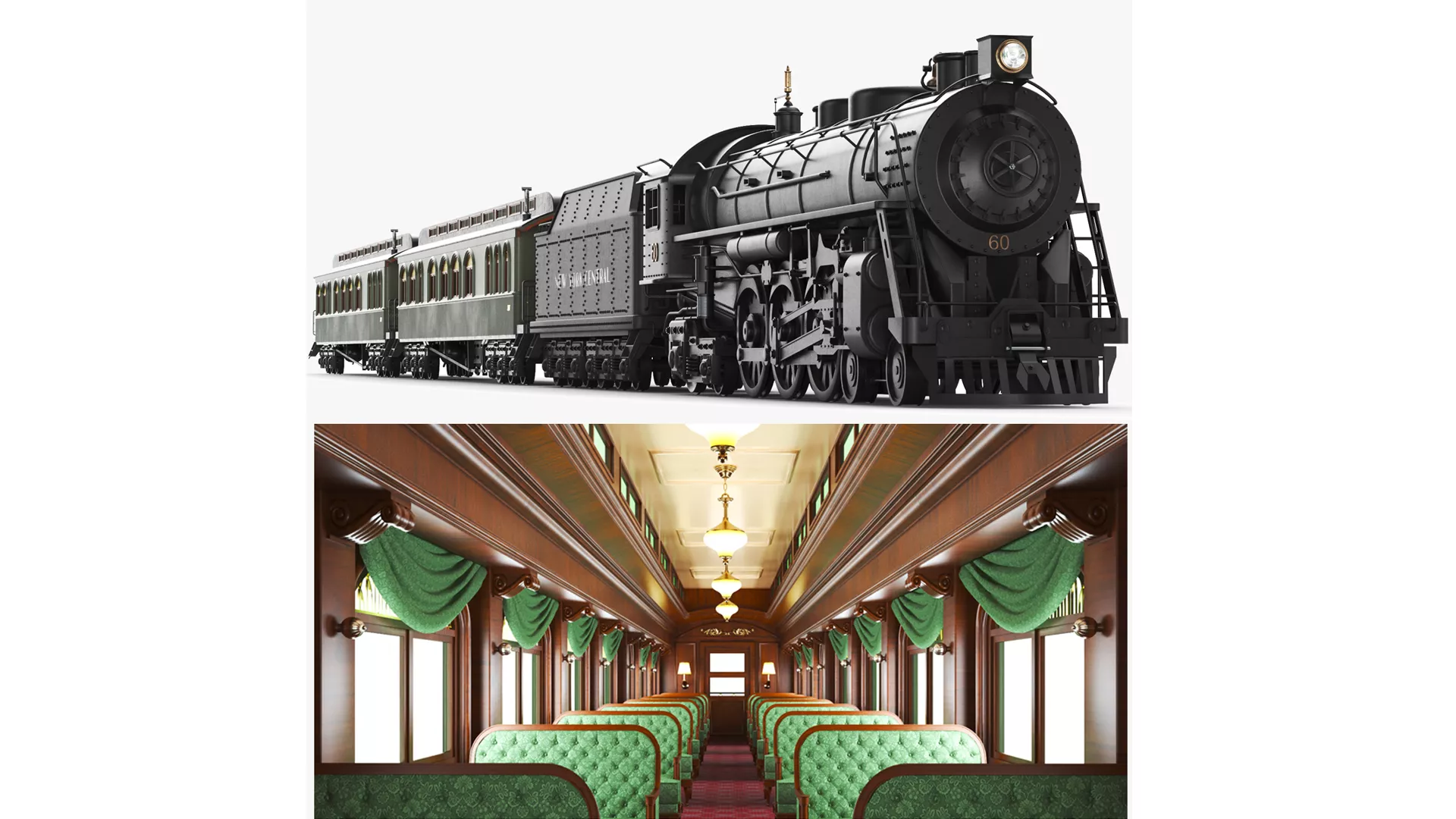 Steam Train With Interior 3D model
