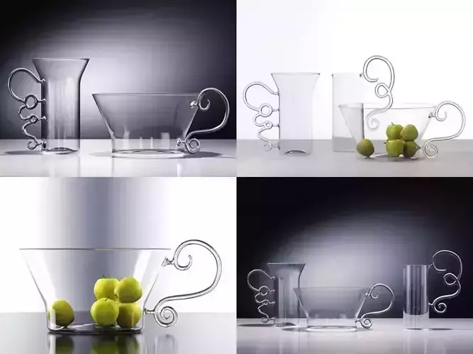 Futiles glass mugs and bowls 3D model