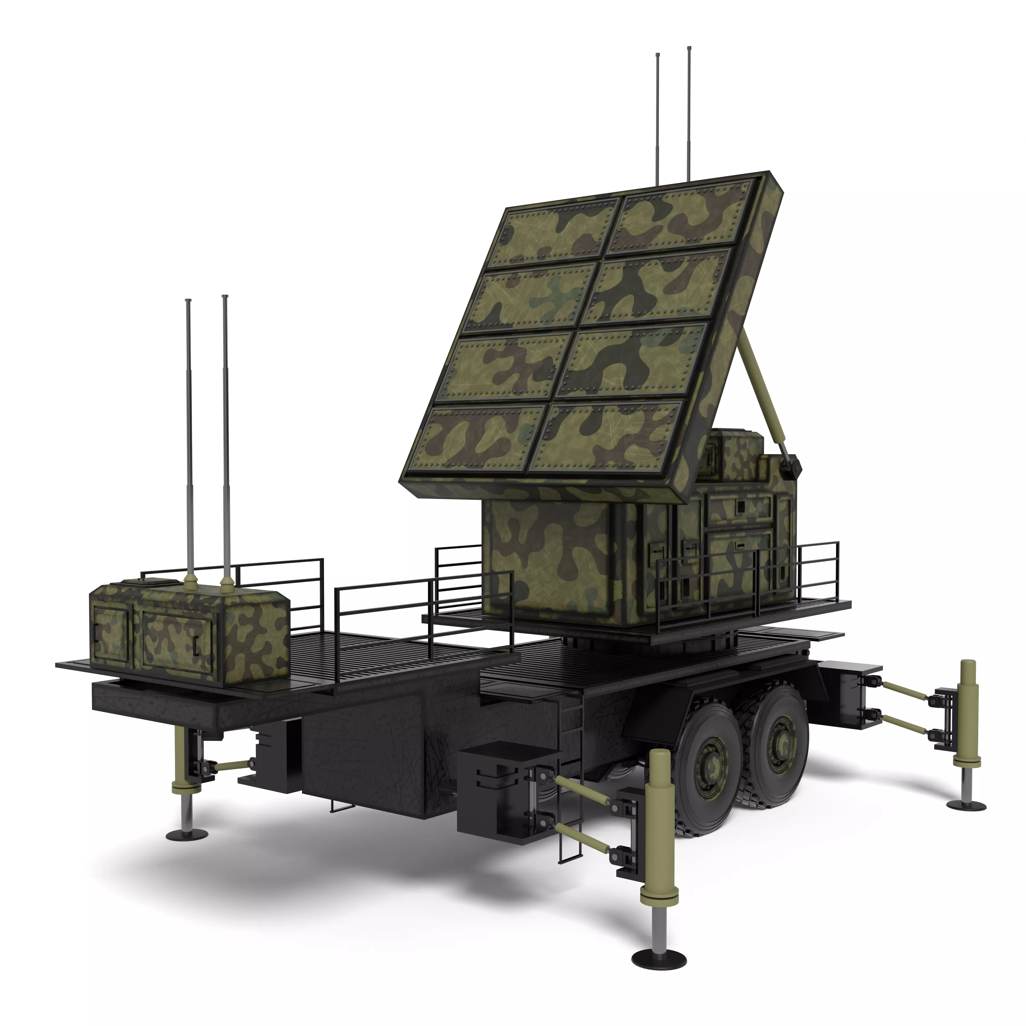 Stylized Military Radar Station with Camouflage Texture 3D model