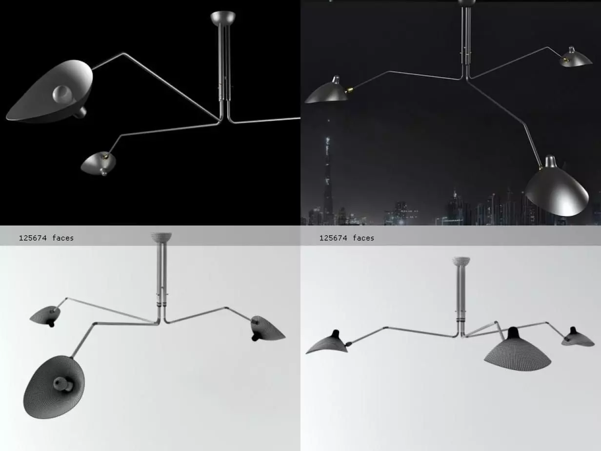 Three Arm Lamp 3D model_2