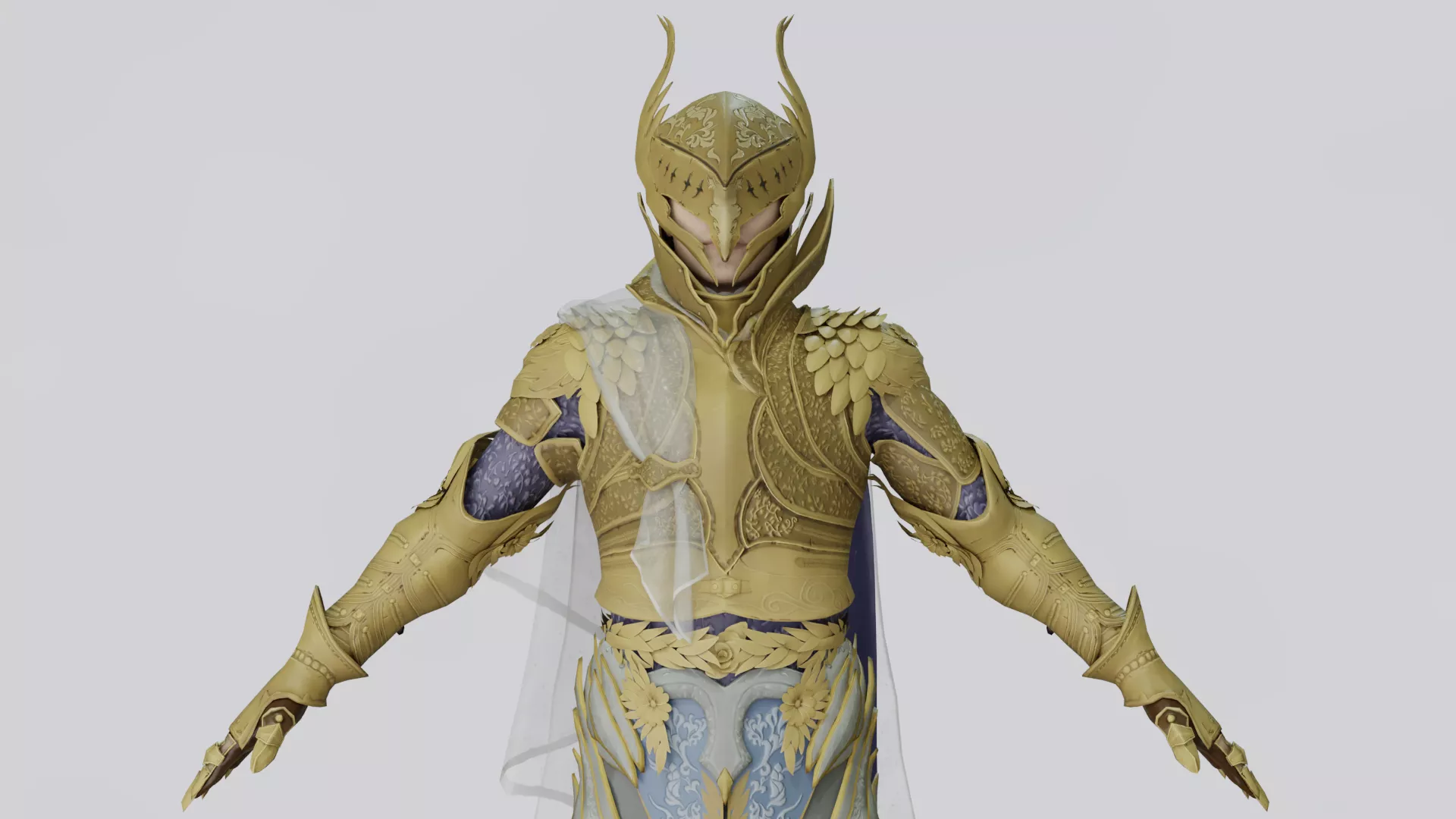 Golden Divine Dragon Knight - Rigged Low-poly 3D model