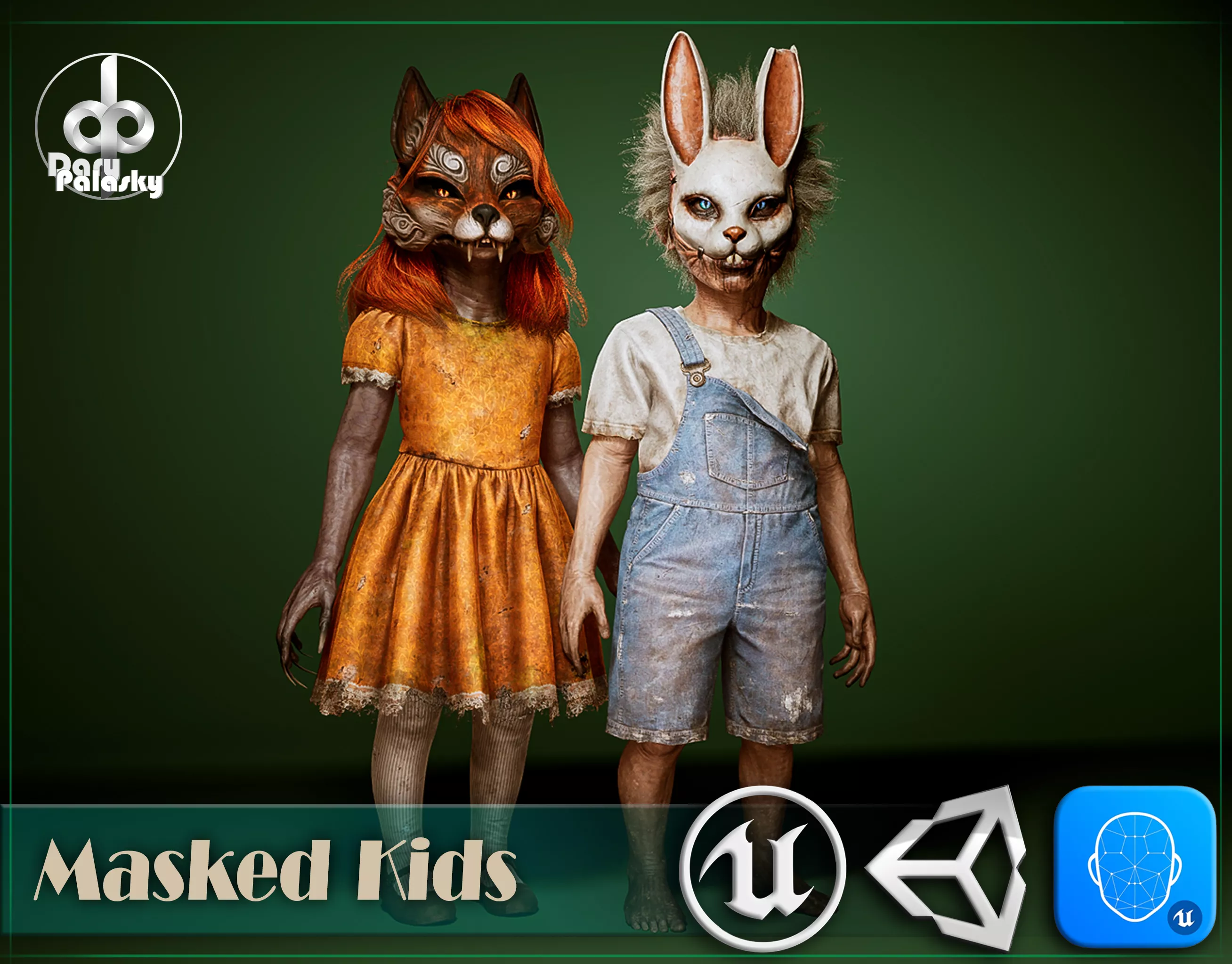 Masked Kids - Horror characters Low-poly 3D model