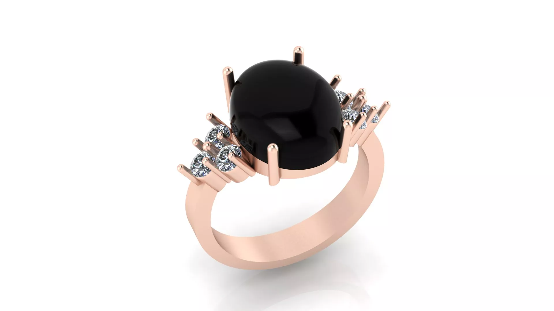 Rose Gold Oval Black Onyx Gemstone Diamond Side Ring 3D print model