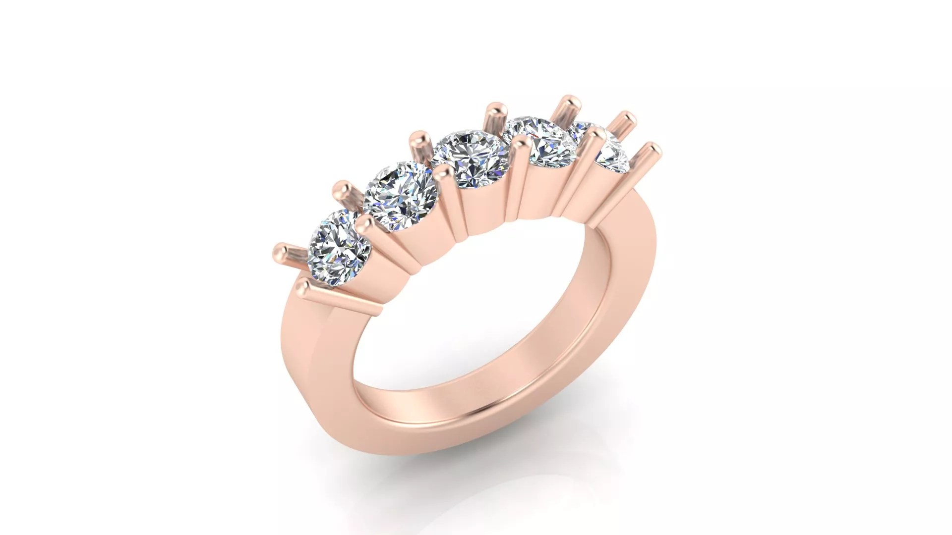Rose Gold Five Stone Round Diamond Heavy Band Anniversary Ring 3D print model