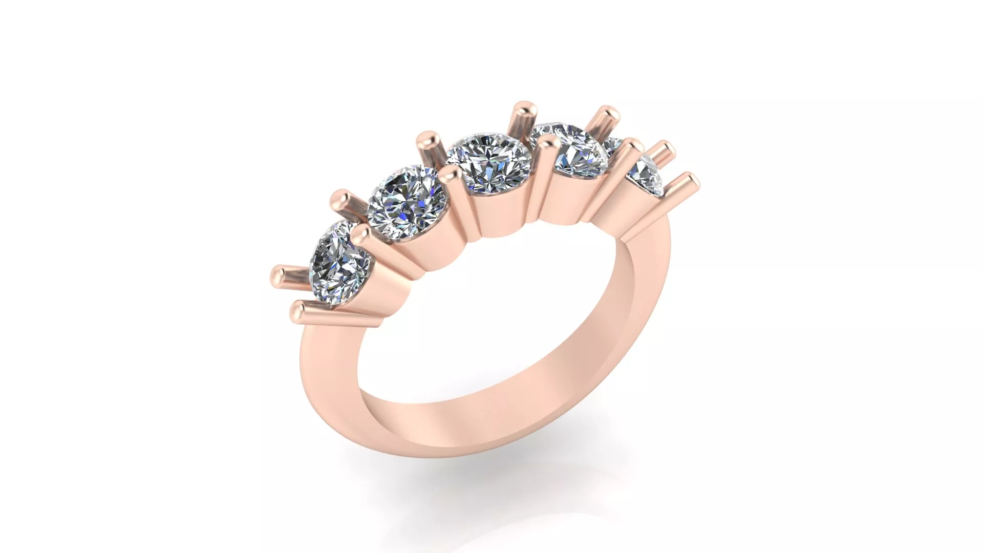 Rose Gold Five Stone Round Diamond High Prong Anniversary Ring 3D print model