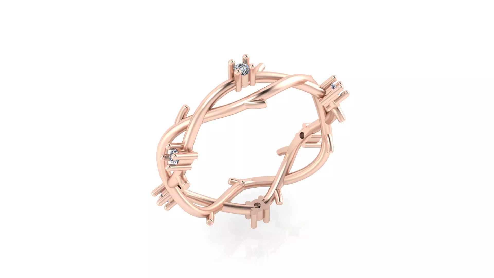 Rose Gold Intertwining Twisted Vine Branch Diamond Band Ring 3D print model
