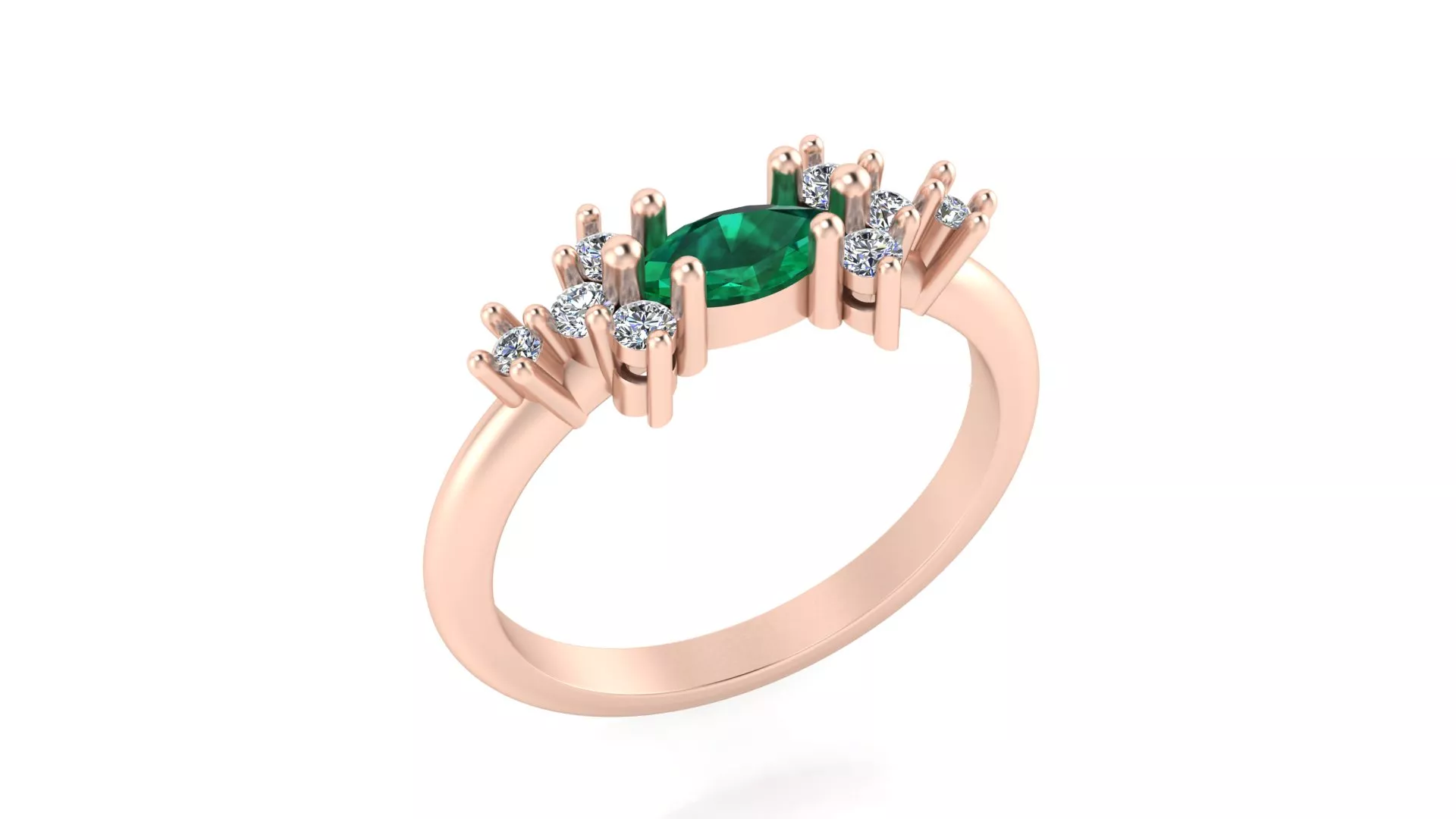 Rose Gold Marquise Green Emerald Diamond Cluster Side Ring 3D print model