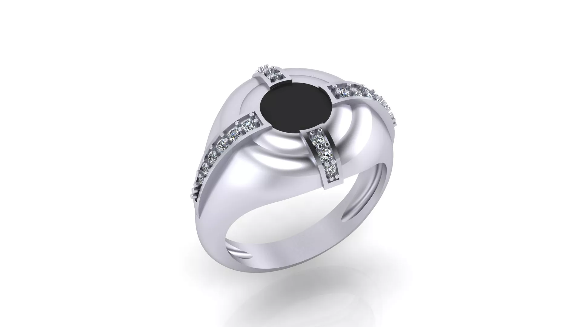 White Gold Modern Black Onyx Cross Diamond Channel Ring Model 3D print model
