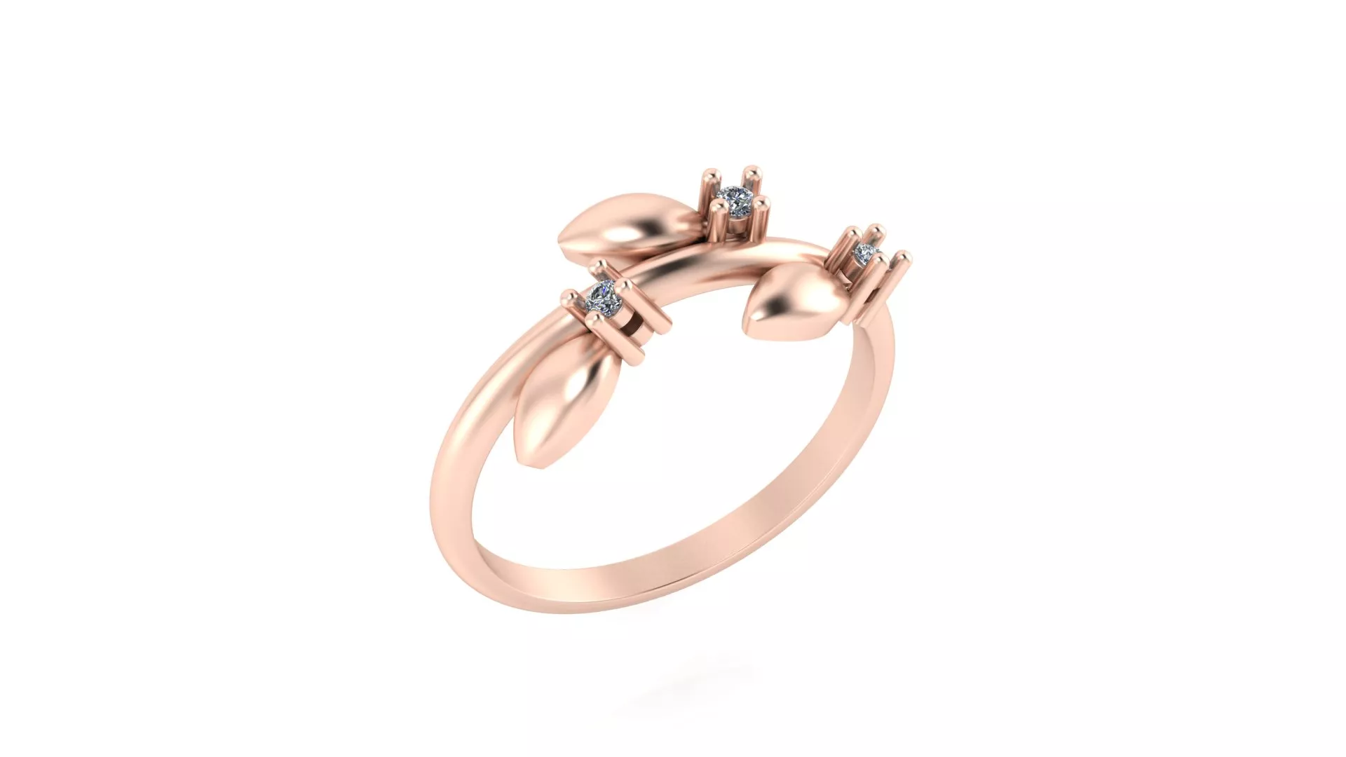 Rose Gold Botanical Leaf Branch Accent Diamond Bypass Ring 3D print model