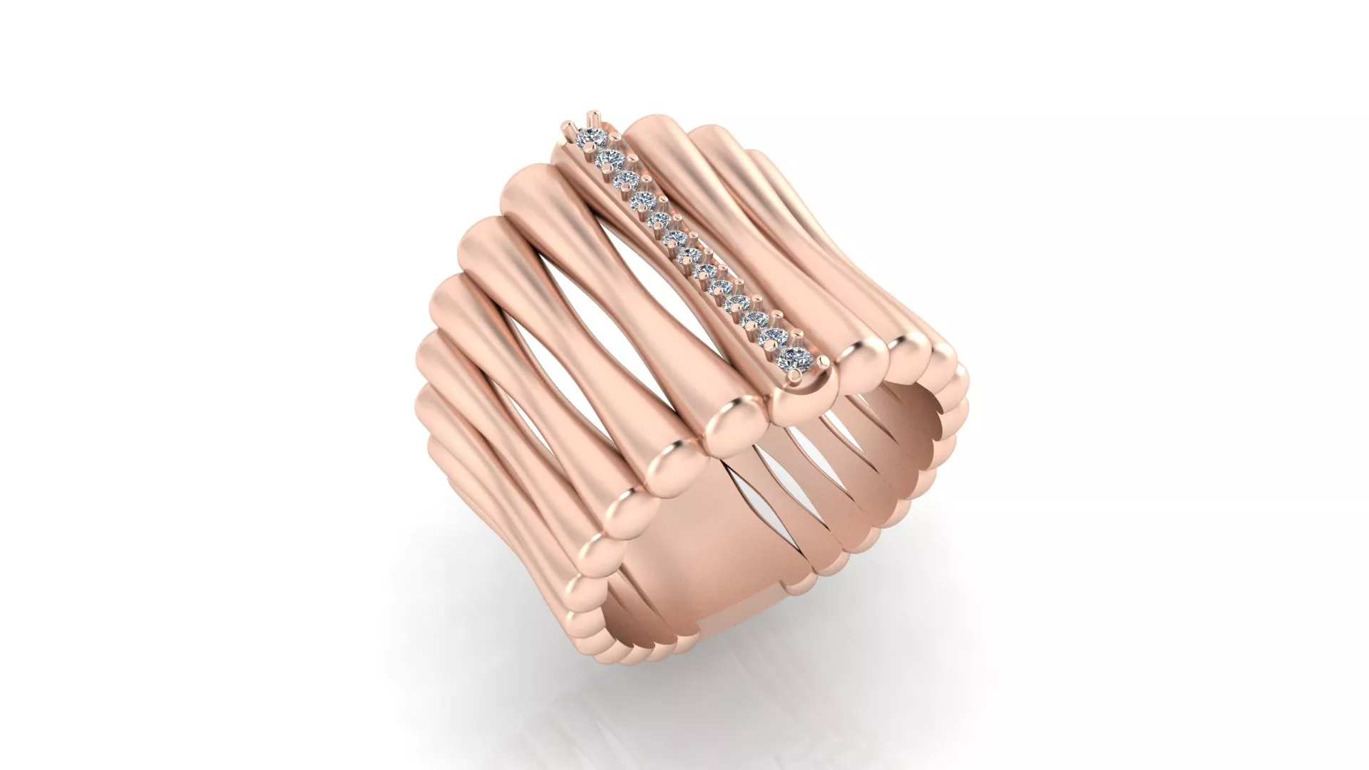 Rose Gold Ribbed Tubular Multi Bar Diamond Ring Print Model 3D print model