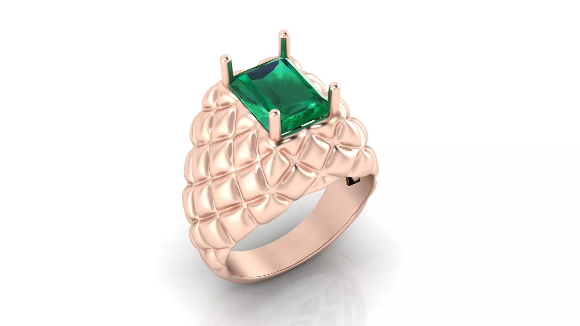 Rose Gold Quilted Texture Emerald Cut Gemstone Ring Model 3D print model
