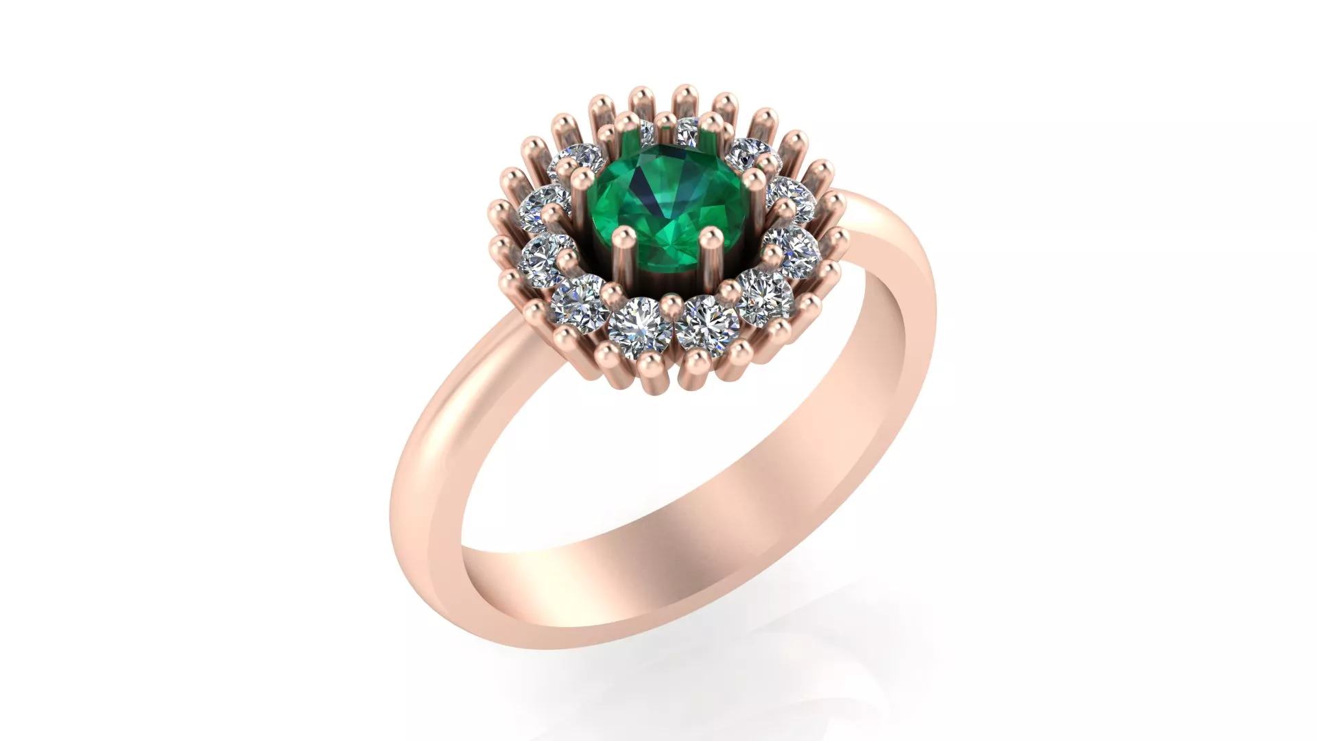Rose Gold Green Emerald Diamond Spiked Halo Ring Print Model 3D print model