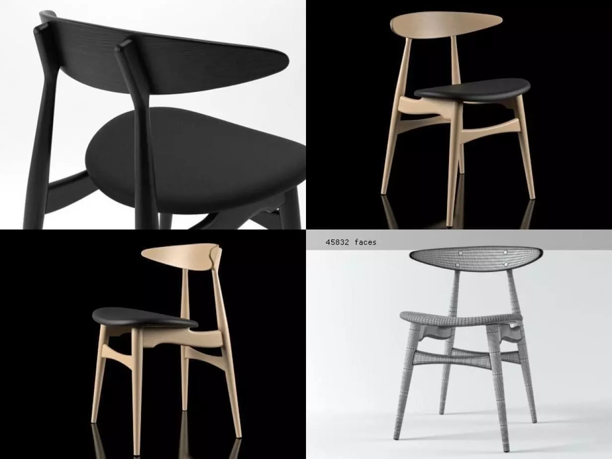 CH33 person dining chair 3D model_2