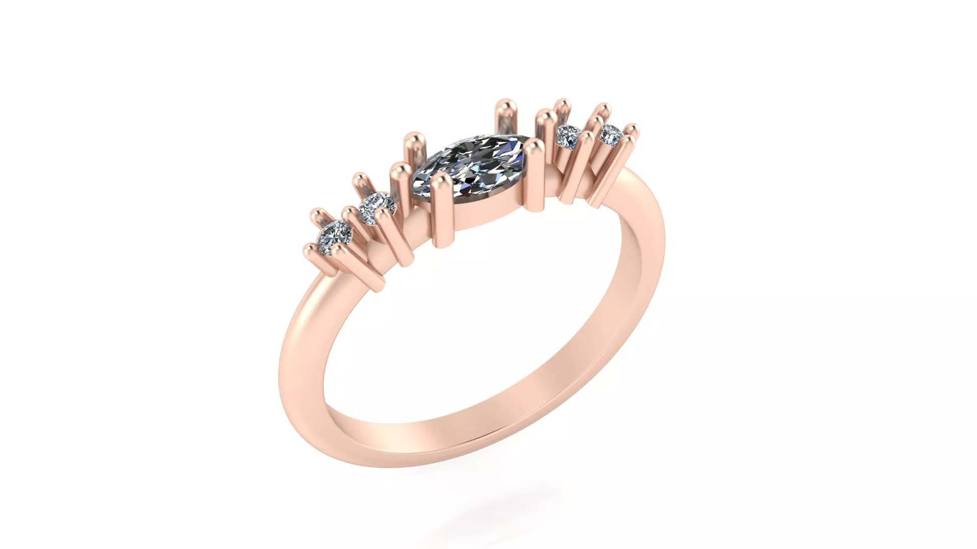 Rose Gold Marquise Diamond Accent Bar Engagement Ring Model 3D print model