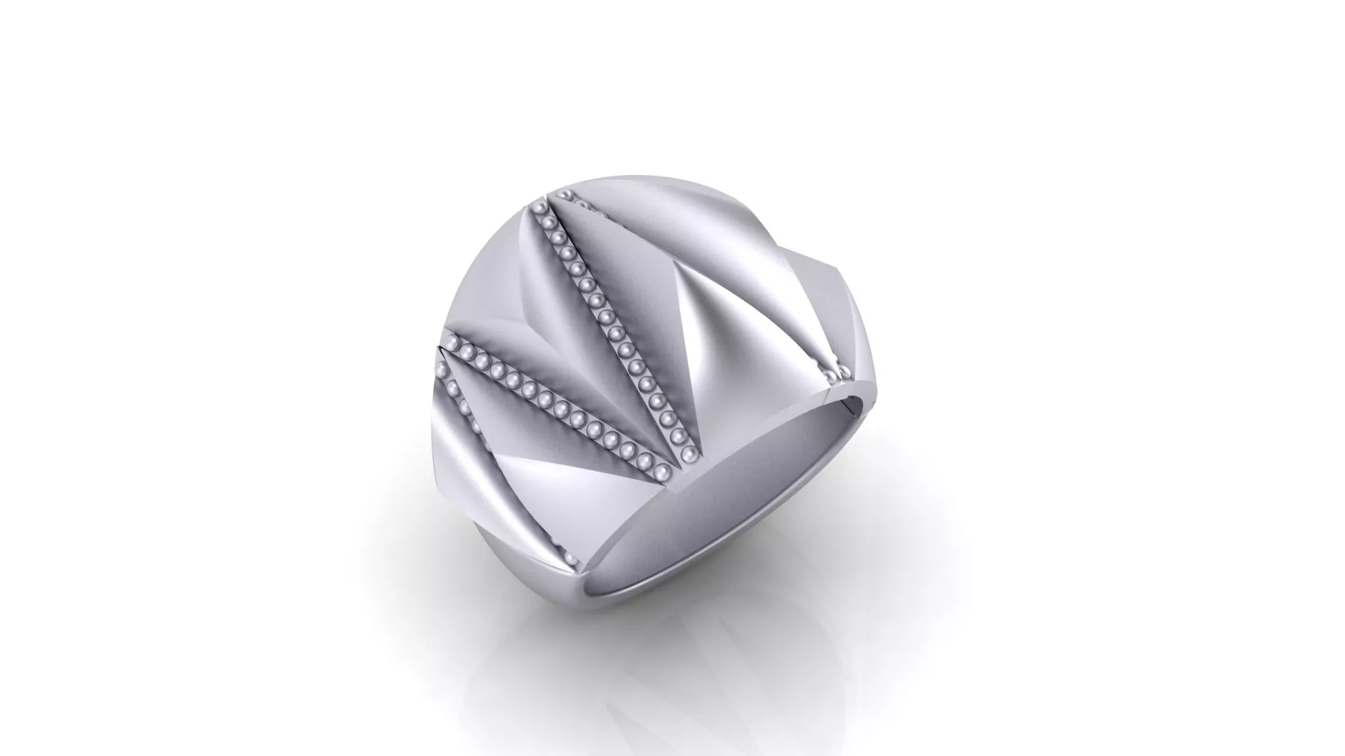 Silver Geometric Faceted Ridged Milgrain Wide Band Ring Model 3D print model