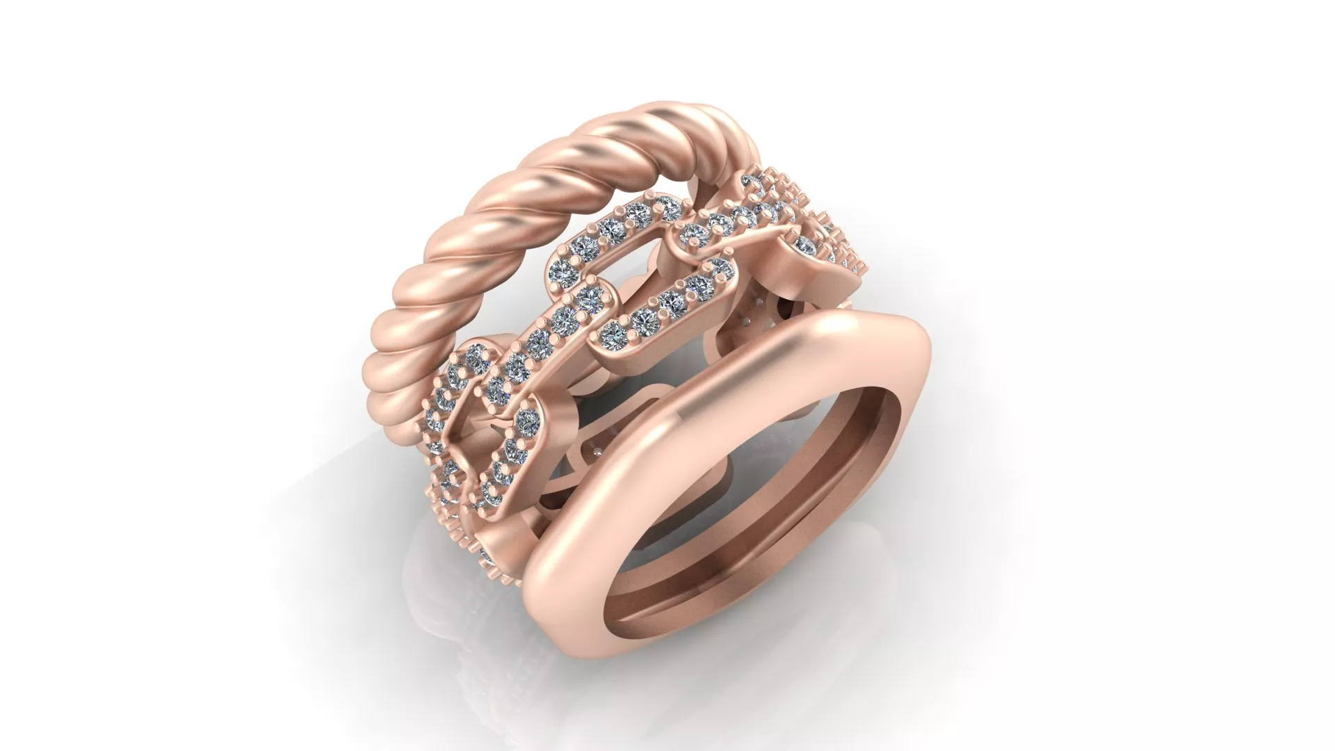 Rose Gold Stacked Cable Chain Link Diamond Wide Ring 3D print model