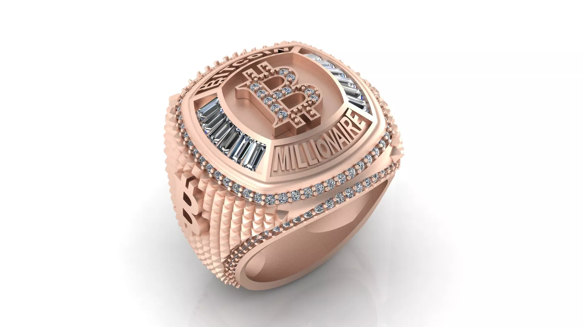 Rose Gold Bitcoin Millionaire Diamond Championship Ring 3D print model