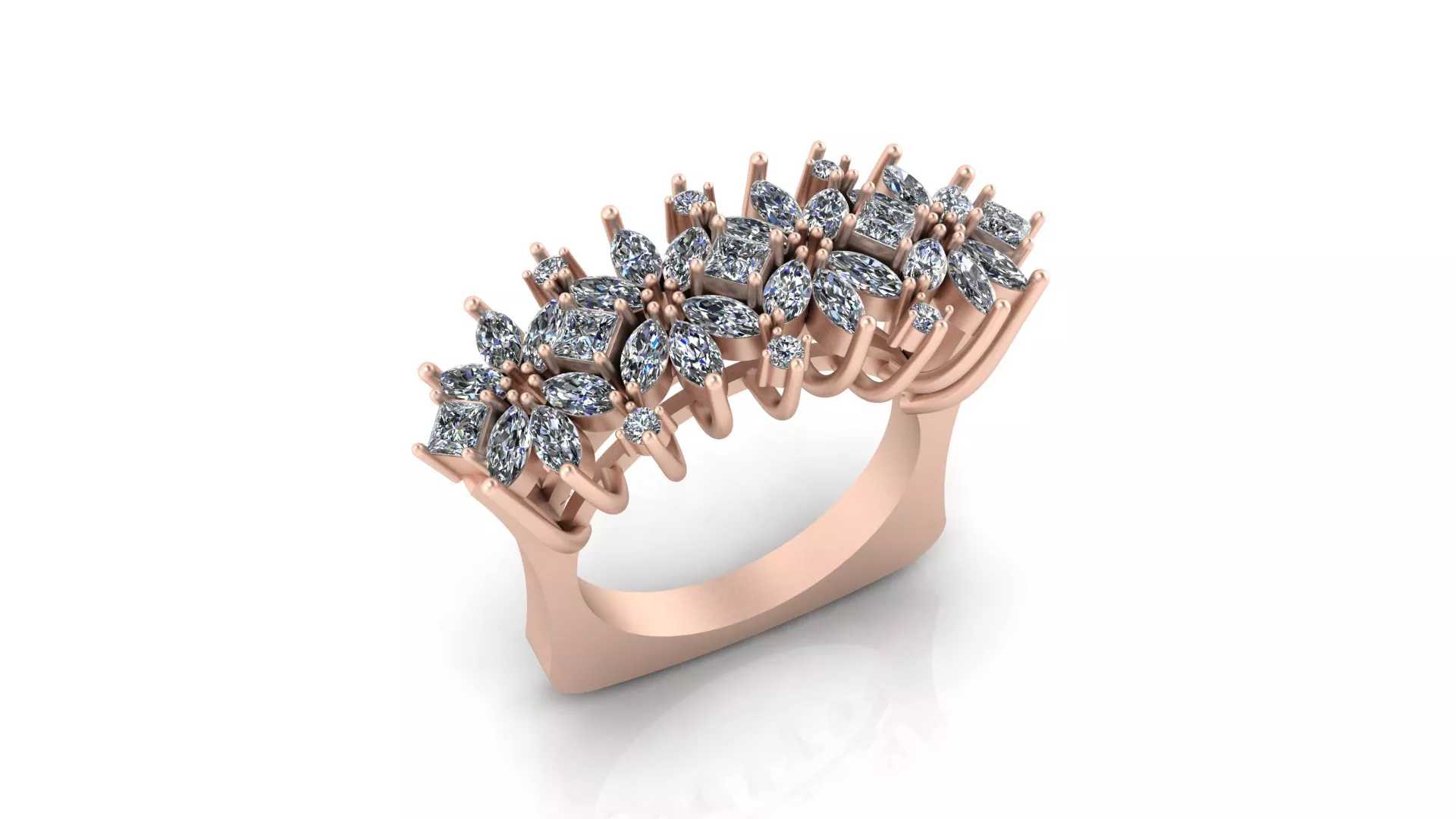 Rose Gold Marquise Diamond Flower Cluster Statement Ring 3D print model