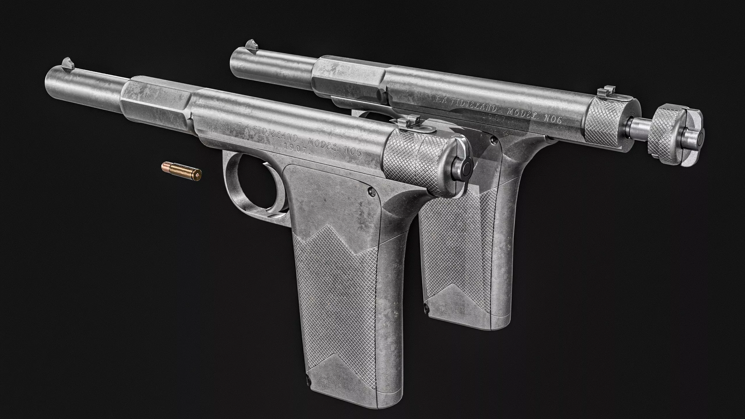 Fidjeland Pistol 1907 Low-poly 3D model