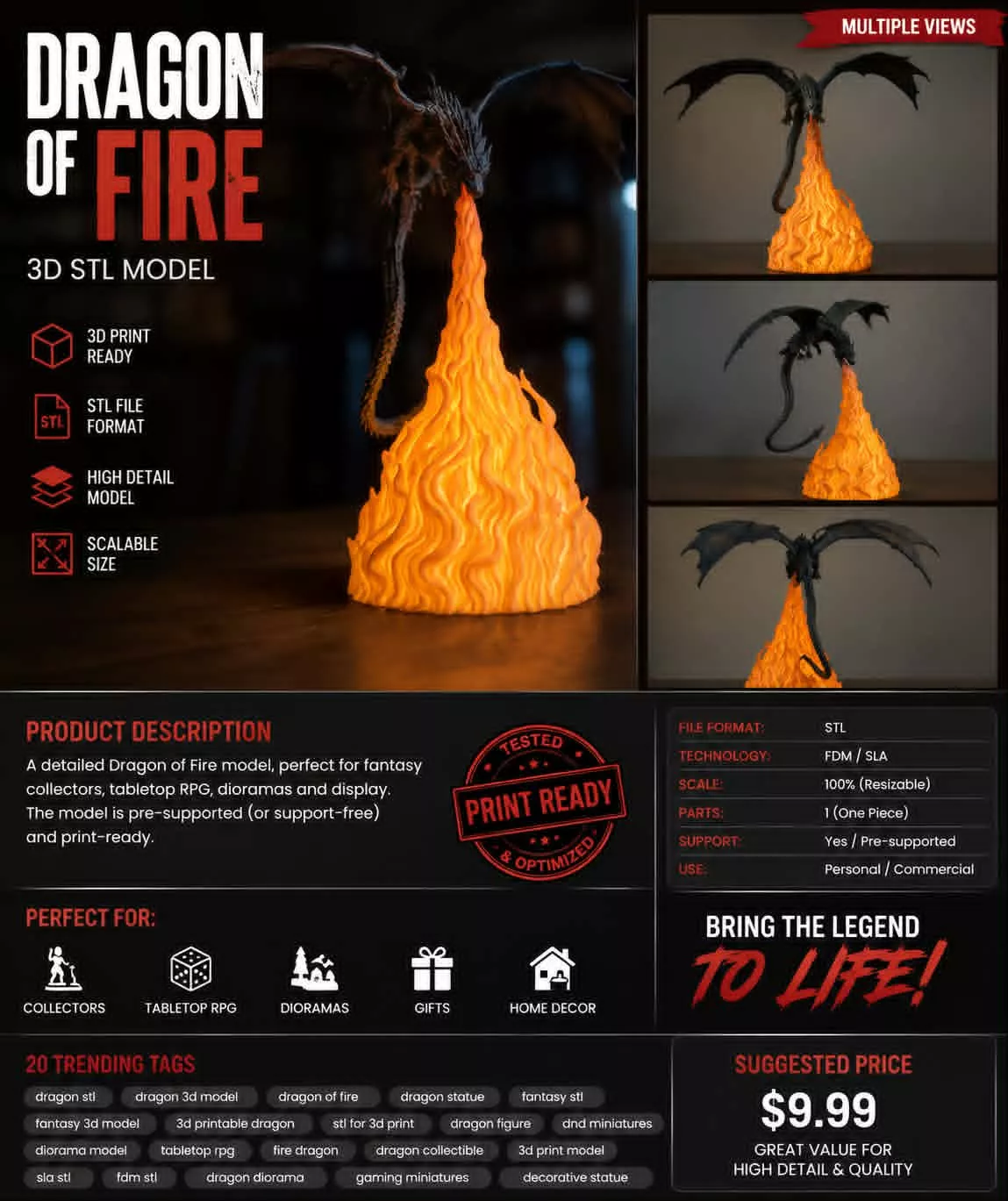 Dragon of Fire Epic 3D Printable STL Model 3D model
