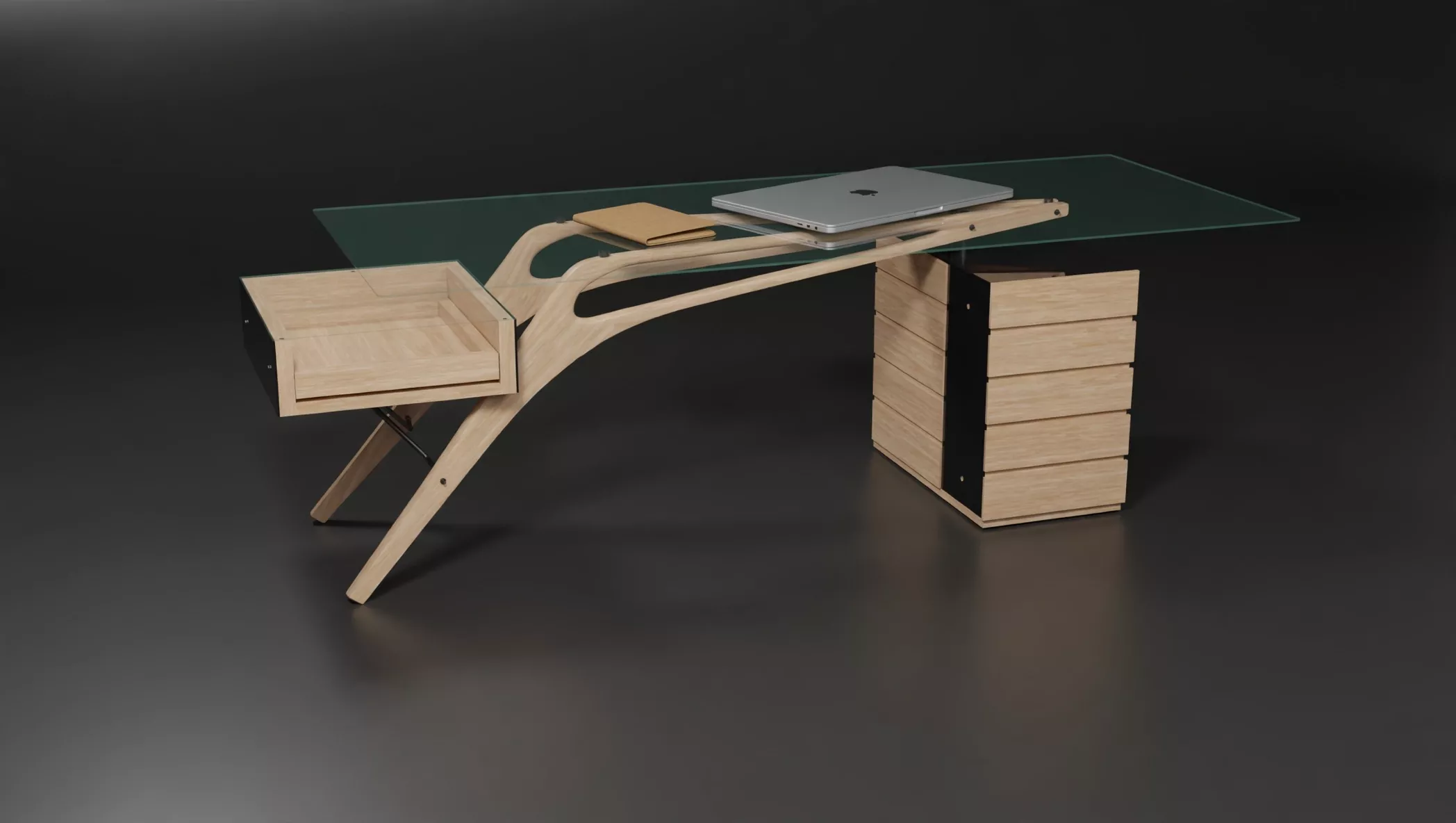 Modern Glass Wood Office Desk - PBR Low-poly 3D model