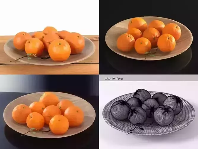 Oranges on wooden plate