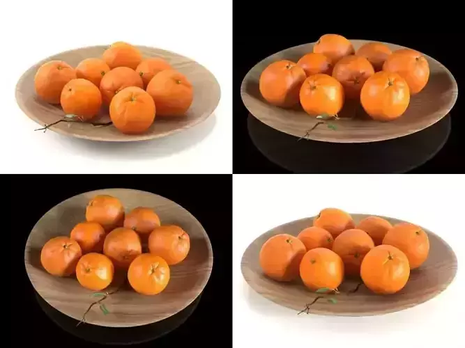 Oranges on wooden plate