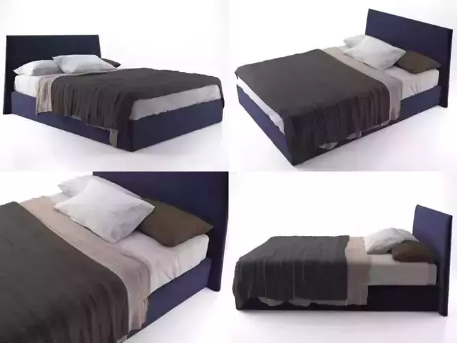 Pascal bed with upholstered headboard and footboard 3D model