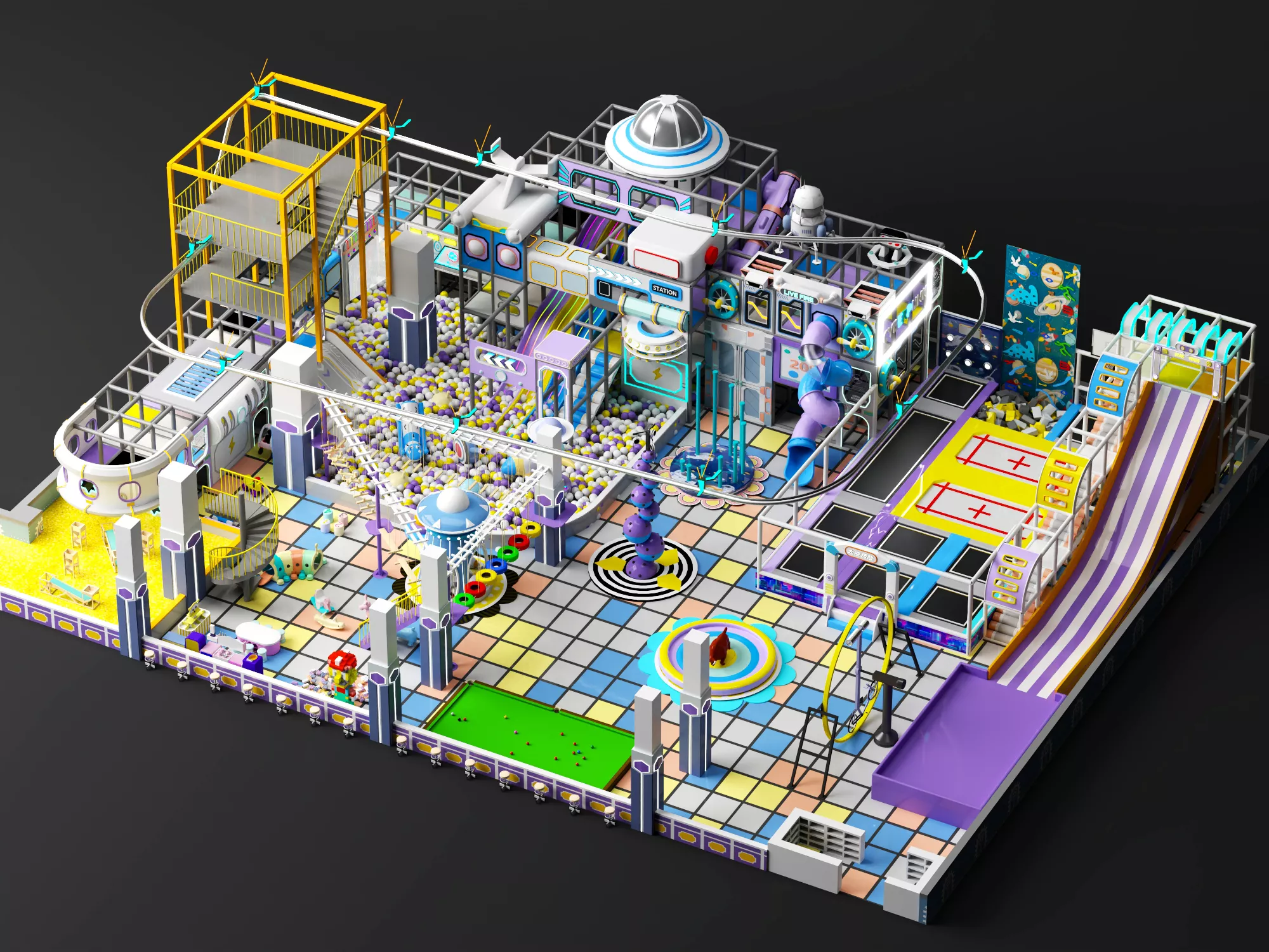 Space Themed Indoor Playground Park 3D model