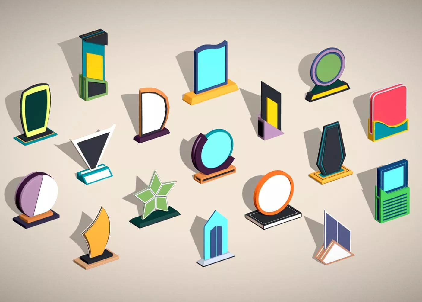17 Winner Award Trophy Shield Pack - Low Poly Reward Set Free low-poly 3D model