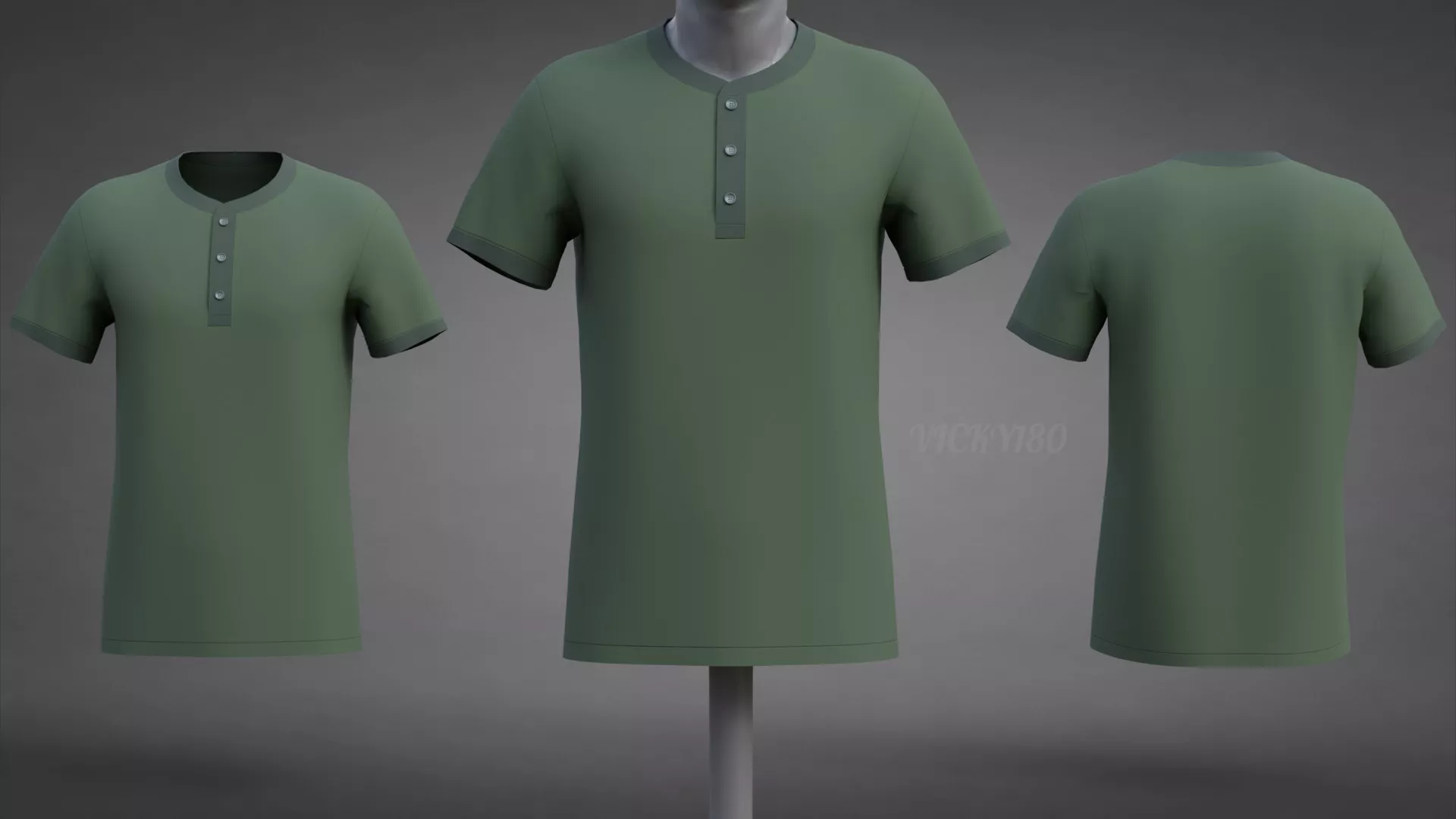 Mens Short Sleeve Henley Polo Shirt - 3D Low-Poly T-Shirt Low-poly 3D model