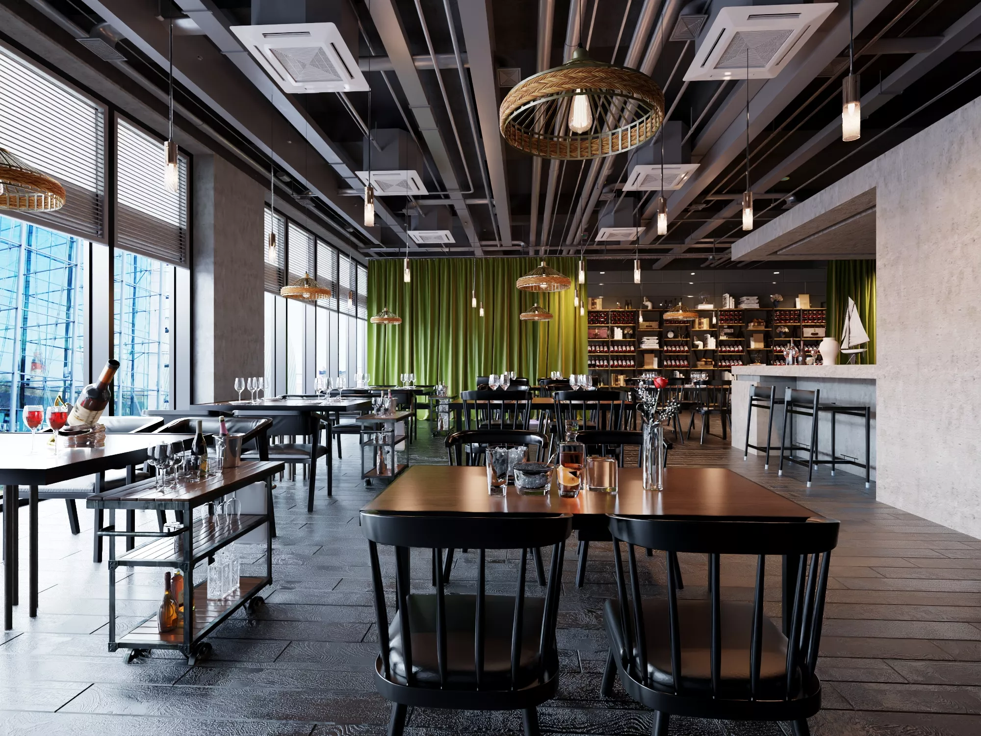 Industrial Style Restaurant Interior Scene 3D model