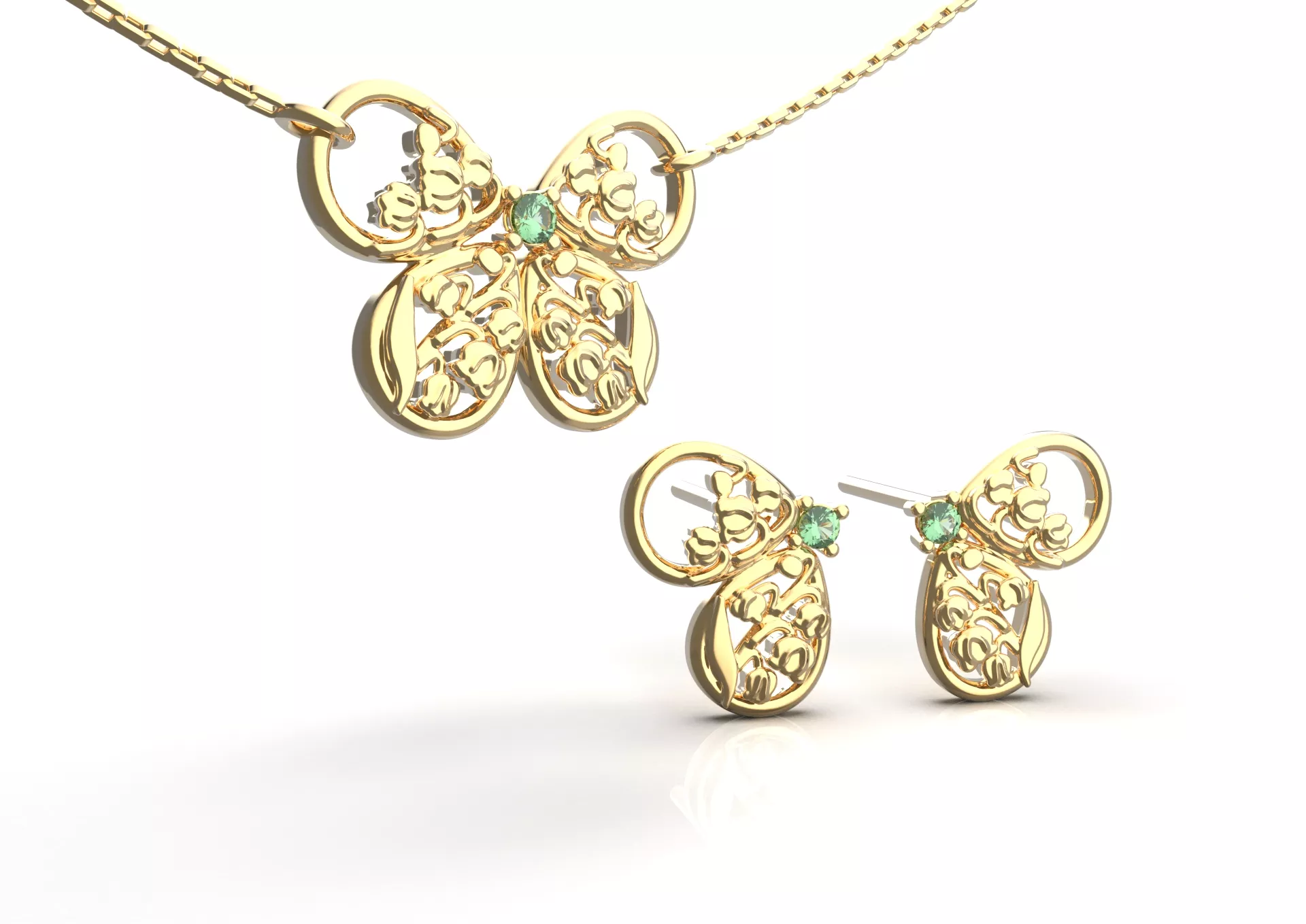 Birthflower Butterfly Stud Earring and Necklace Set - 5 May 3D print model