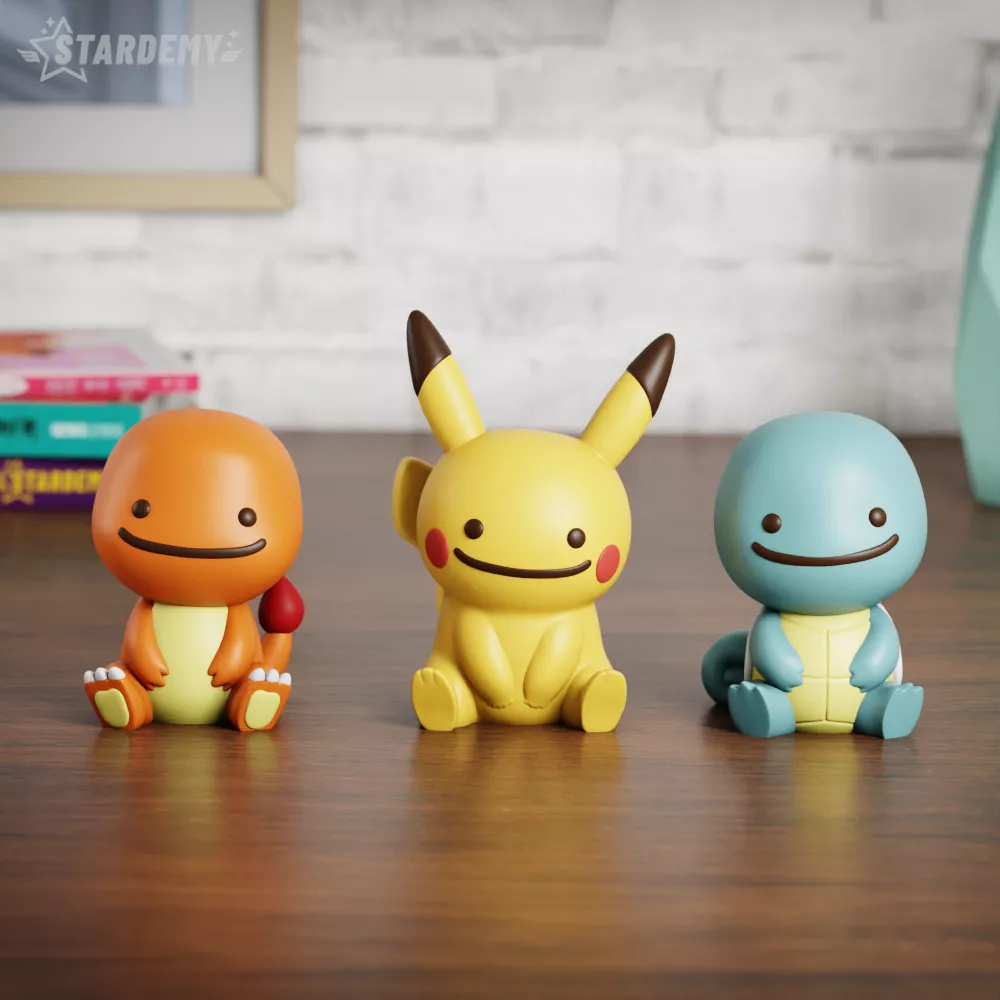 Ditto Pikachu Charmander Squirtle Chibi Set 3D print model