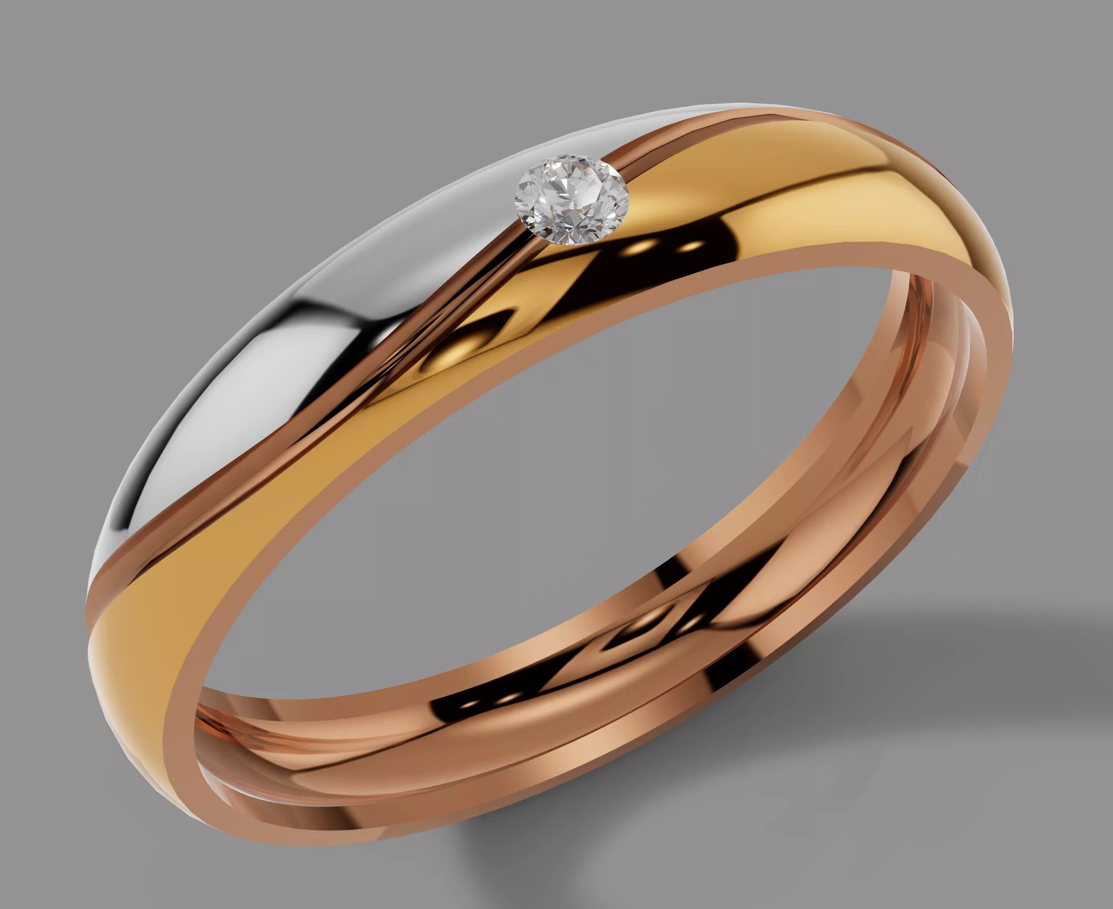 Two Tone Solitaire Diamond Wedding Band Ring 3D print model