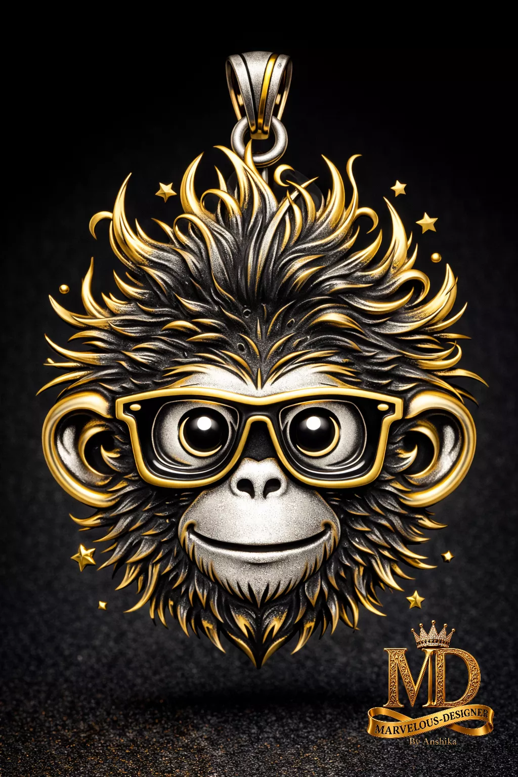 Hip Hop Monkey Face Pendant 3D print model