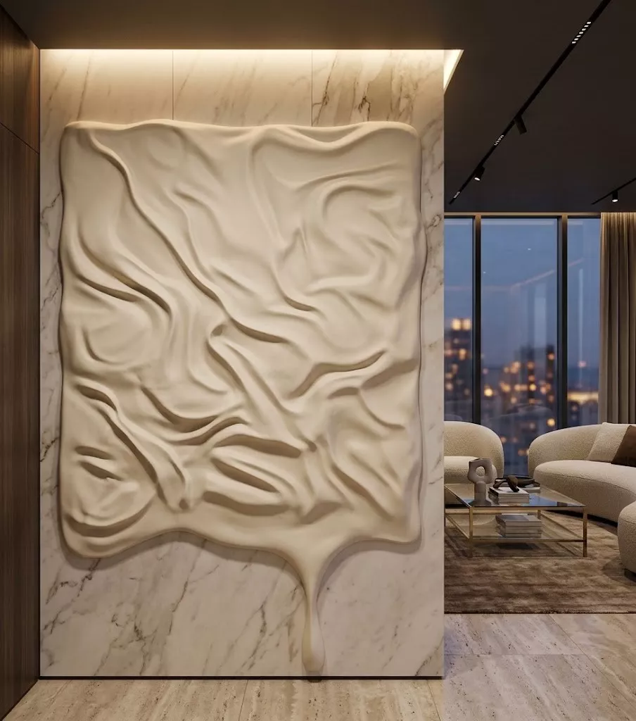 Modern Abstract Dripping Fabric Wall Panel Relief STL MAX 3D model