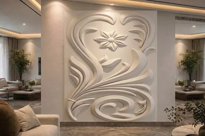 Classic Acanthus Floral Ornament Wall Panel STL MAX FBX