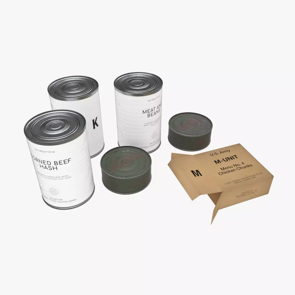 US K-rations set WWII Low-poly 3D model_0