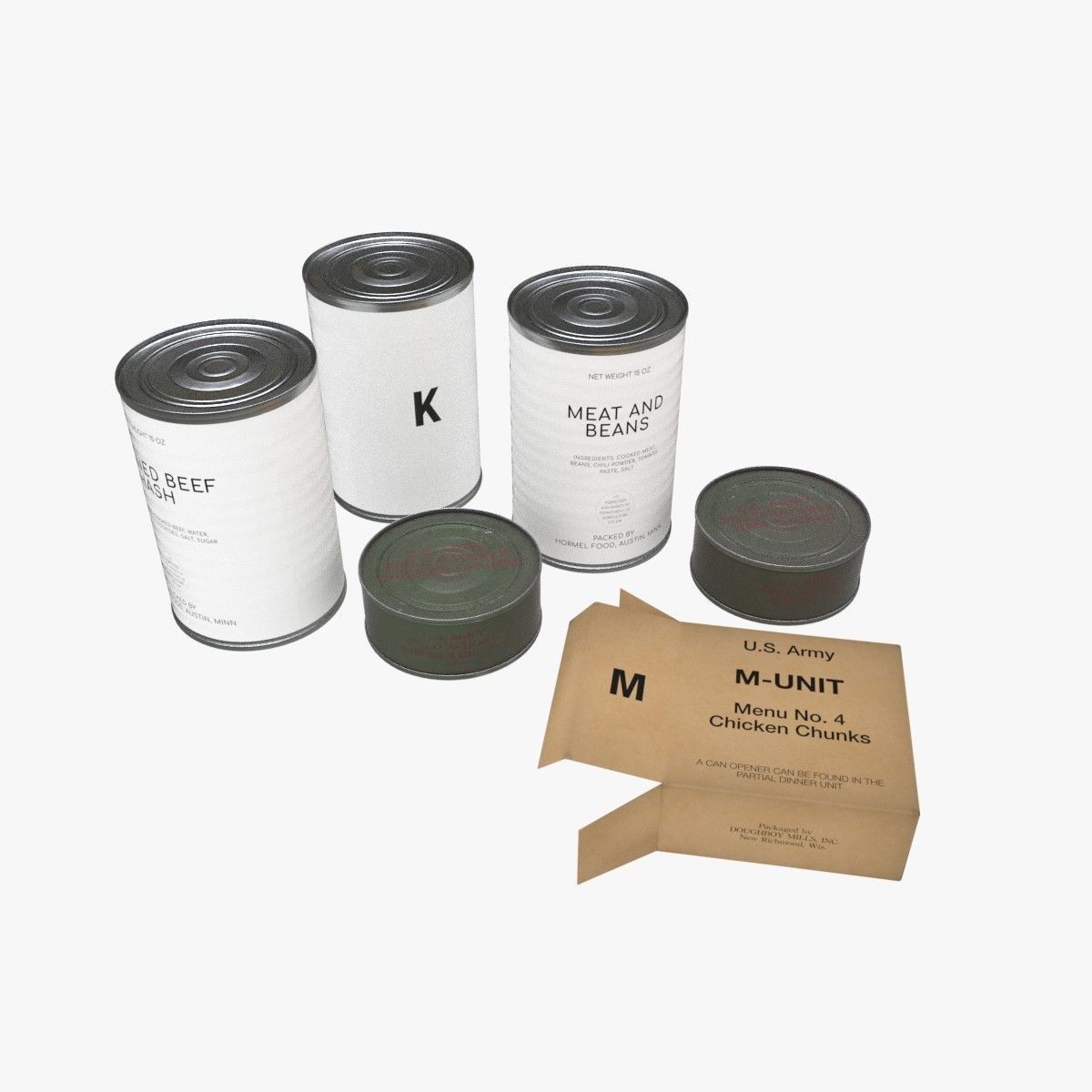 US K-rations set WWII Low-poly 3D model_1