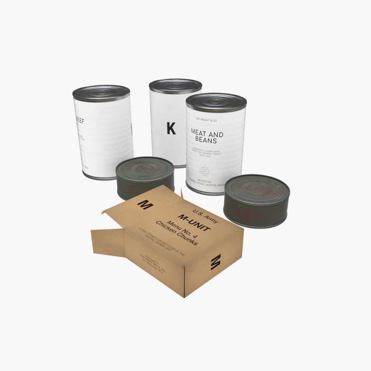 US K-rations set WWII Low-poly 3D model_2