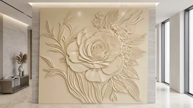 Classic Rose Flower Wall Panel Relief STL MAX FBX OBJ