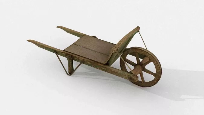 Vintage wooden single-wheel wheelbarrow 