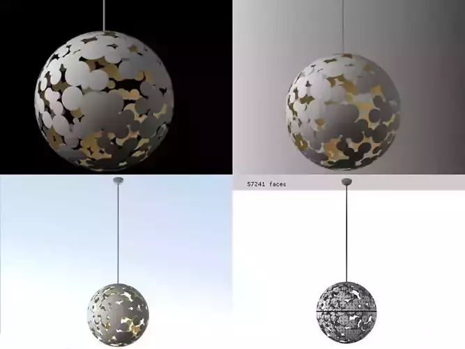 Camouflage pendant lamp with gold and silver circles
