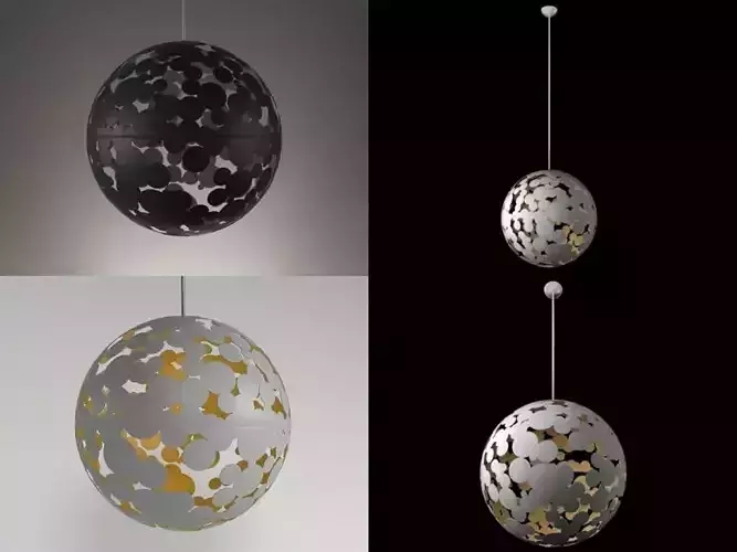 Camouflage pendant lamp with gold and silver circles 3D model