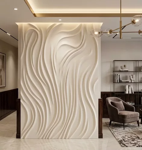 Modern Abstract Fluid Organic Waves Wall Panel STL MAX FBX